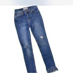 Free People Blue Skinny Distressed Jeans with Frayed Hem
